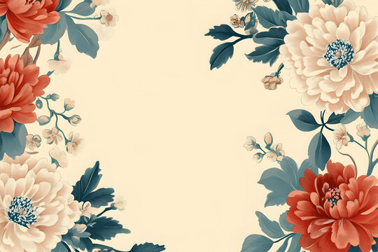 Traditional Mughal floral motif and botanical vintage flower branch design on a pastel background, with space for text or customization