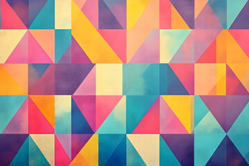 Vibrant geometric pastel pattern with interlocking triangular shapes for elegant symmetry