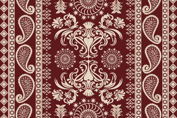 Ikat floral paisley embroidery seamless pattern. Ikat ethnic flower oriental pattern traditional. Motifs African boho. Ethnic ikat floral Border Indian floral Aztec embroidery border