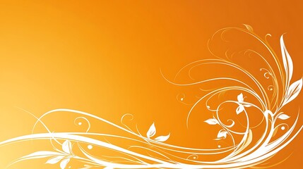 Abstract Orange Background with White Floral Design