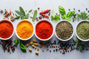 Colorful spices and herbs
