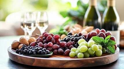 Fresh Fruit Arrangement on Wooden Board