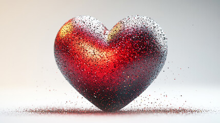 Fototapeta premium 3D heart shape made of shimmering red and black particles against a soft background