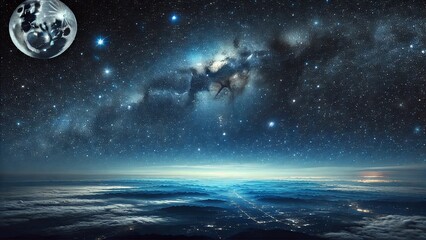 The night sky, strewn with stars of galaxies.