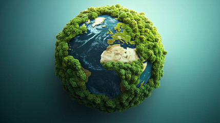 Globe covered in green forests symbolizing global conservation