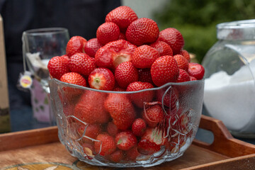 Strawberries in a glass bowl