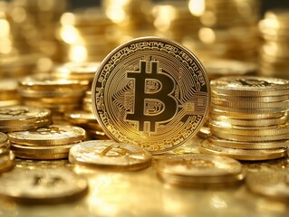 Golden Bitcoin Detail: Macro Shot of Cryptocurrency Coins - made with Generative AI