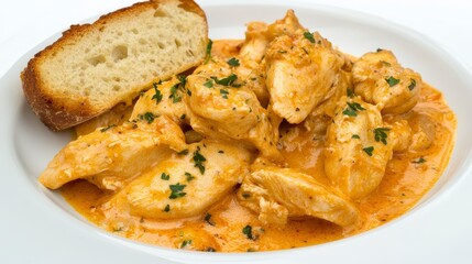 Scrumptious Creamy Chicken Dish Served with Crusty Bread - A Culinary Delight