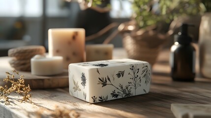 Eco-Friendly Botanical Soap Box Mockup with Handmade Organic Textures