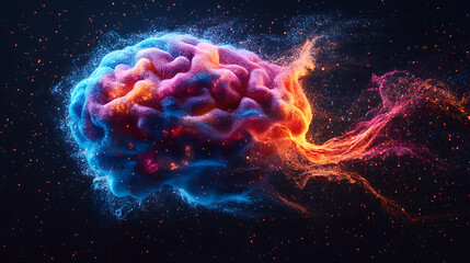 human brain showing intelligent thinking processing through neural network printed circuit for big data and artificial intelligence generative ai technology
