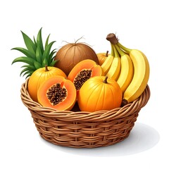 Tropical Fruit Basket Papaya Banana Coconut Pineapple