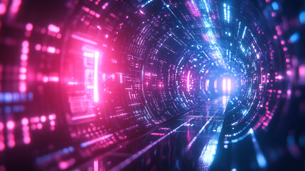 Obraz premium Vibrant digital tunnel with neon lights creating a mesmerizing visual experience