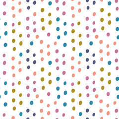Colored circles on a white background. Children's seamless pattern, vector background. Ideal for fabric, textile, children's bedding, wallpaper, pajamas. Scandinavian style.
