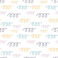 Multicolor curve line, Kids seamless pattern, vector background. Perfect for fabric, textile, baby bedding, wallpaper, pajamas. Scandinavian style.