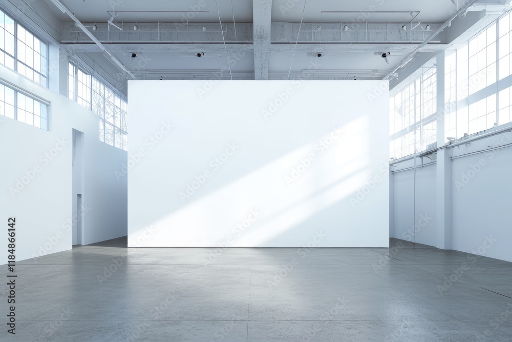 Aufkleber a large white wall in an empty warehouse with a concrete floor, and high ceilings. soft daylight shi