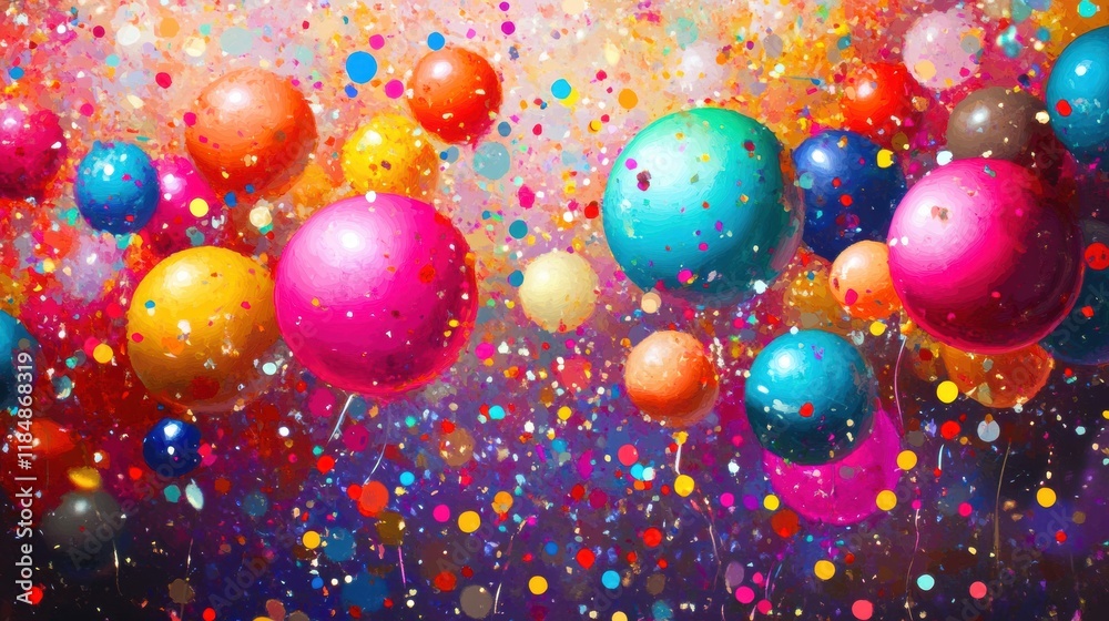 Poster celebrate joy with colorful balloons and vibrant confetti over a cheerful backdrop for festive occas
