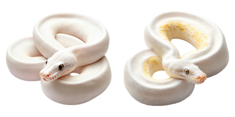 White albino python snack isolated on transparent background, Set of