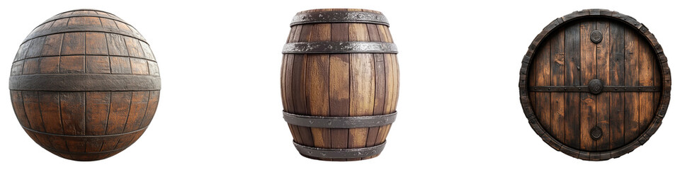 Fototapeta premium Whiskey barrel isolated on transparent background, Set of