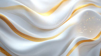 Obraz premium Elegant white fabric with golden accents gently flowing in soft light displays beauty and luxury