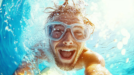 Naklejka premium Young Man Enjoying Water Adventure While Surfing in Clear Ocean Water Under Bright Sunlight