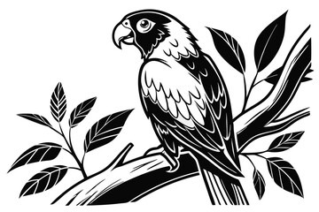 a  silhouette Lovebird looking back, vector black and white