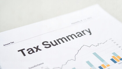 Tax summary document with financial graphs and charts