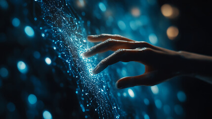 AI and machine learning with robot and human hand touching big data in global network connection showcasing futuristic digital technology
