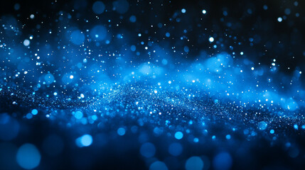 Blue sparkling particles create a vibrant cosmic effect in a dark backdrop