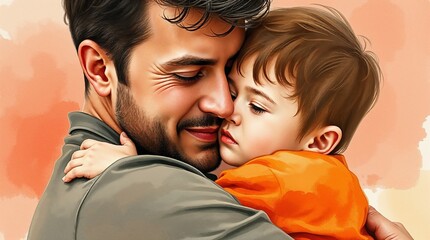 Father Hugging His Son Outdoors