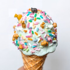 Colorful Ice Cream Cone with Animal Toppers Sprinkles