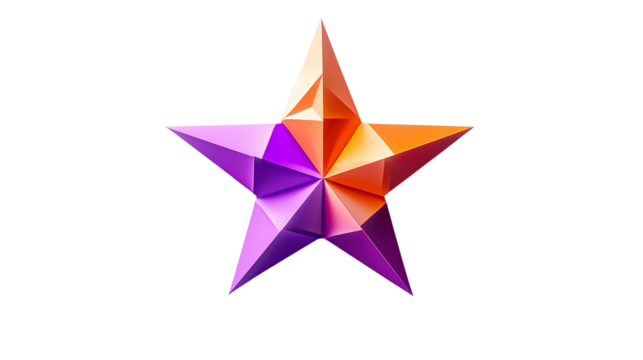 3D Faceted Star with Orange and Purple Gradient PNG