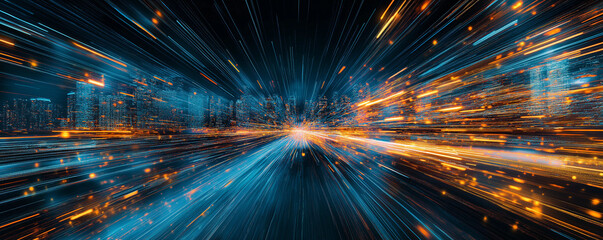 Abstract City Highway at Night with Speeding Cars and Motion Blur Lights