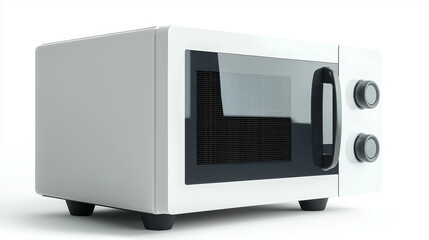 Fototapeta premium White microwave oven with black control knobs and door.