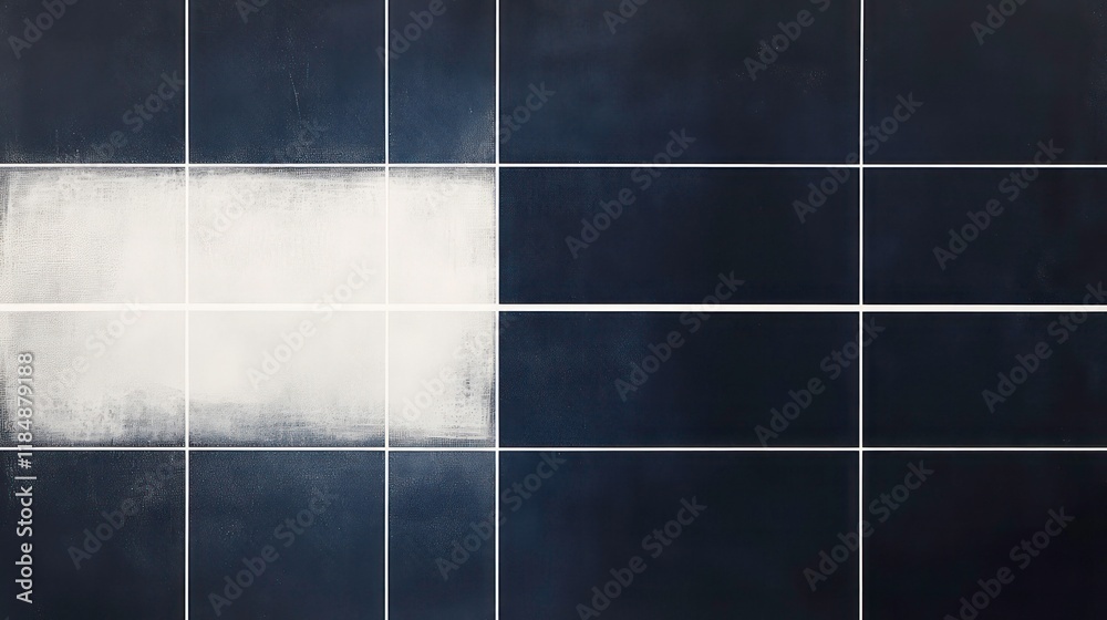 Poster abstract dark blue grid background with a central white rectangle.