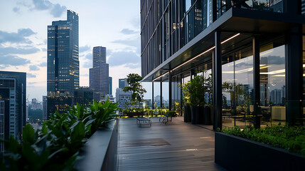 A city skyline with a large building in the background. generated using AI