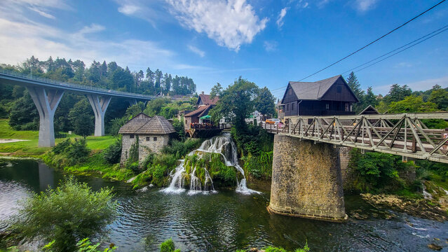 30 July 2024 Village of Rastoke Near Slunj in Croatia - Old Water Mills on Waterfalls of Korana River, Beautiful Countryside Landscape With River and Little Waterfalls in Rastoke Village, Croatia.