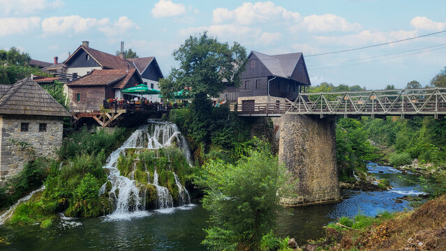 30 July 2024 Village of Rastoke Near Slunj in Croatia - Old Water Mills on Waterfalls of Korana River, Beautiful Countryside Landscape With River and Little Waterfalls in Rastoke Village, Croatia.