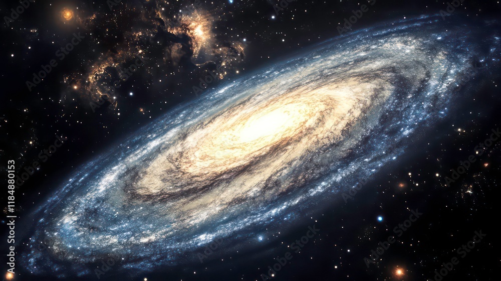 Poster Spiral galaxy in deep space with stars and nebulae.