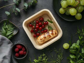 Biodegradable Sugarcane Fiber Clamshell Container with Food Props for Eco-Friendly Dining