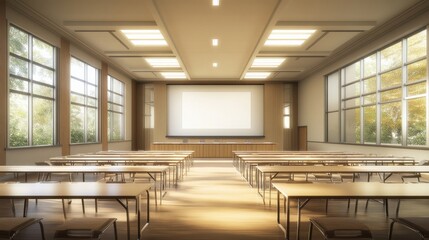 Modern Training Room with Bright Projector Setup