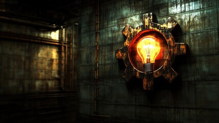 Gear Symbol with Lightbulb in Industrial Setting