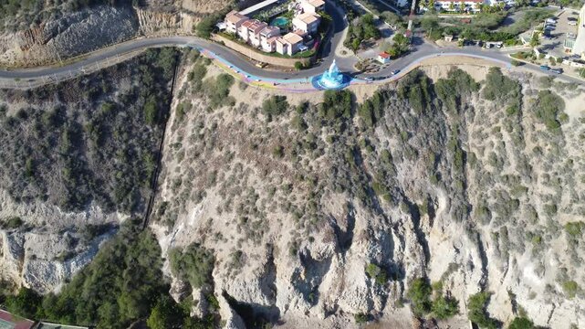 Aerial panoramic view of El Morro de Barcelona, historic fort on the coast of Lecheria, Venezuela, at sunset, beach, sea, and mountains &ndash; Travel and natural landscape