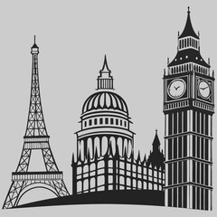 Naklejka premium architectural landmarks line art silhouette vector design art and illustration
