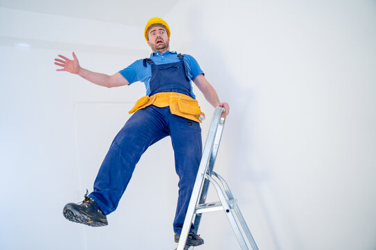 Prevention concept about on the job injury, worker falling down