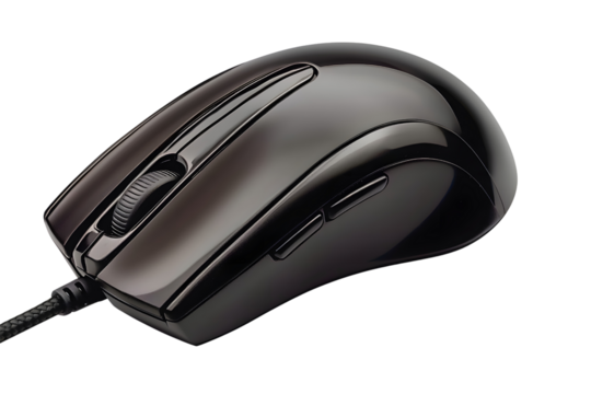 black computer mouse isolated on white or transparent png