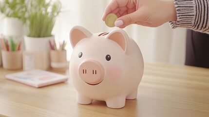 Placing a Coin into a Large Piggy Bank