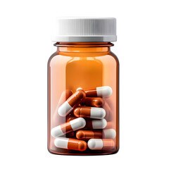  Bottle of pills, capsules, vitamins or antibiotic isolated on transparent background, PNG
