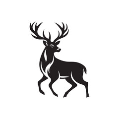 Black Color Deer silhouette design Vector Illustration, Solid White Background 3.eps