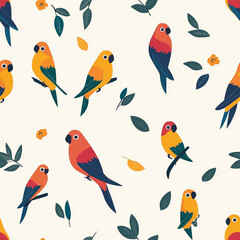 Fototapeta premium Simple flat design seamless pattern with parrots