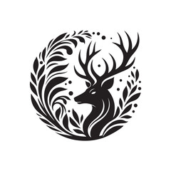 Black Color Deer silhouette design Vector Illustration, Solid White Background 9.eps